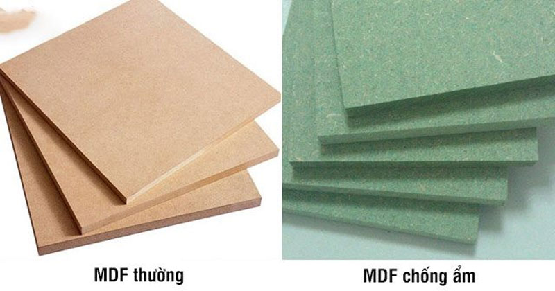 2 loại gỗ MDF thường và MDF lõi xanh chống ẩm