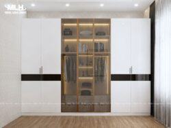 Tủ áo cánh kính viền vàng kết hợp cánh màu trắng TML16
