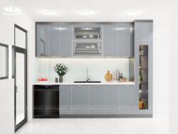 Tủ bếp inox cánh kính màu xám ghi TIML11