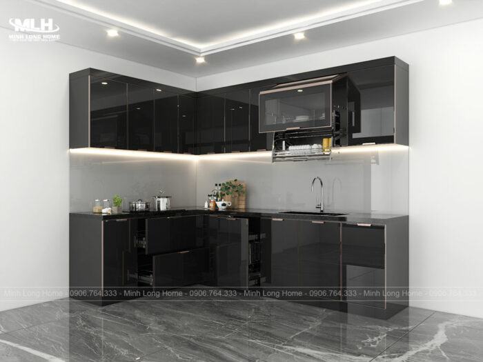 Tủ bếp inox cánh kính màu đen TIML05 1