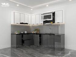 Tủ bếp inox cánh kính màu xám trắng TIML06