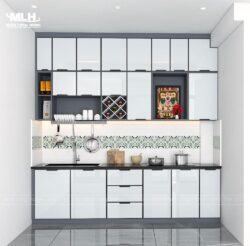 Tủ bếp inox cánh kính chữ i màu trắng TIML07
