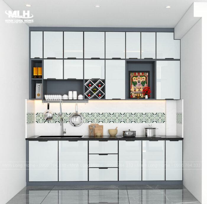 Tủ bếp inox cánh kính chữ i màu trắng TIML07 1