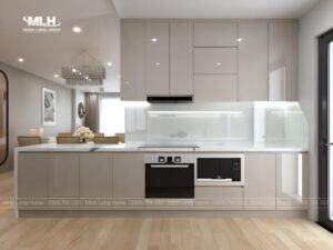 Tủ bếp Acrylic chữ i tinh tế trong không gian mở