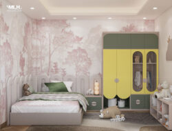 Giường ngủ màu hồng cho bé GNCN14